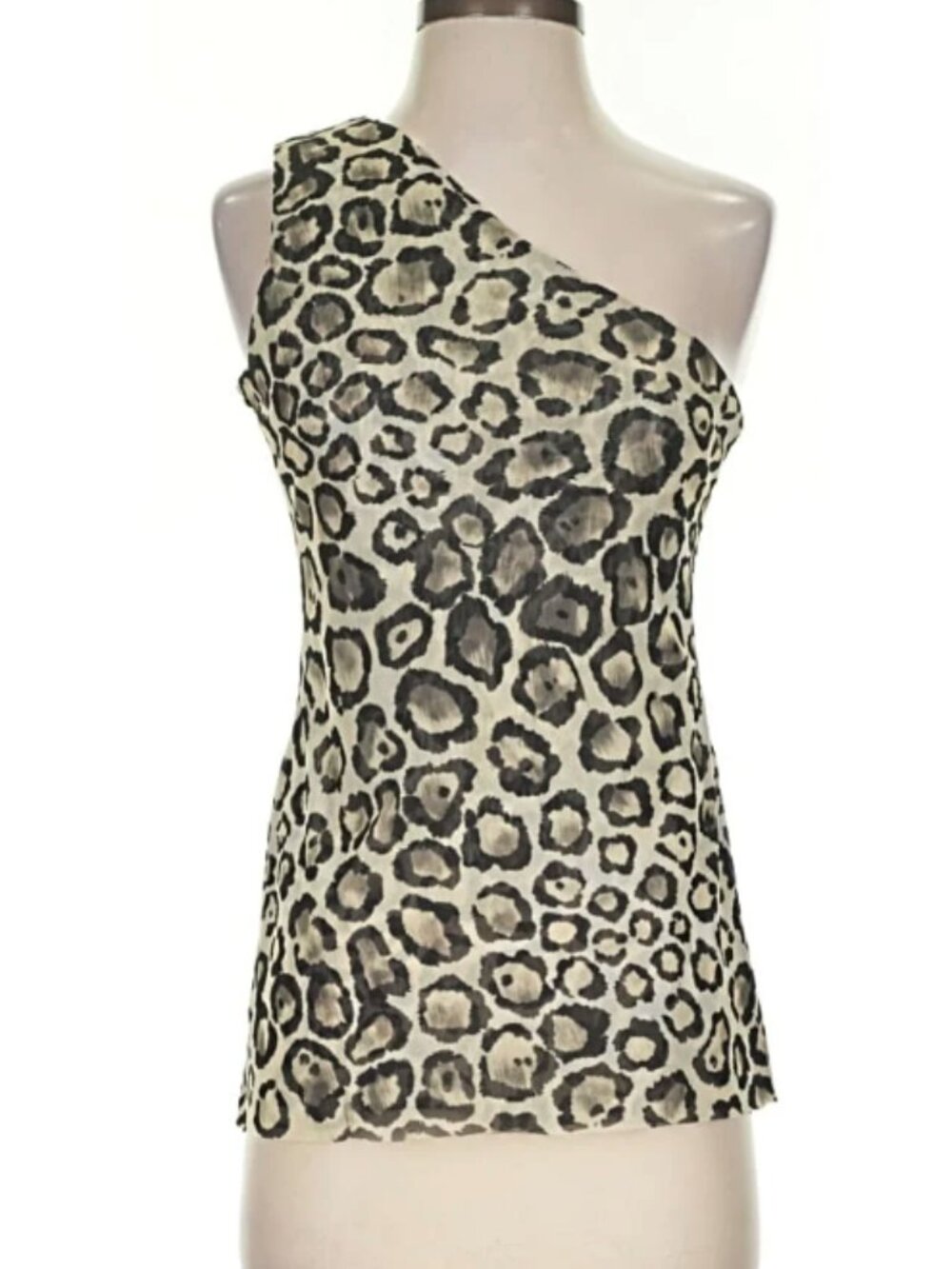 White House Black Market Leopard One Shoulder Drape Top Animal Print Small